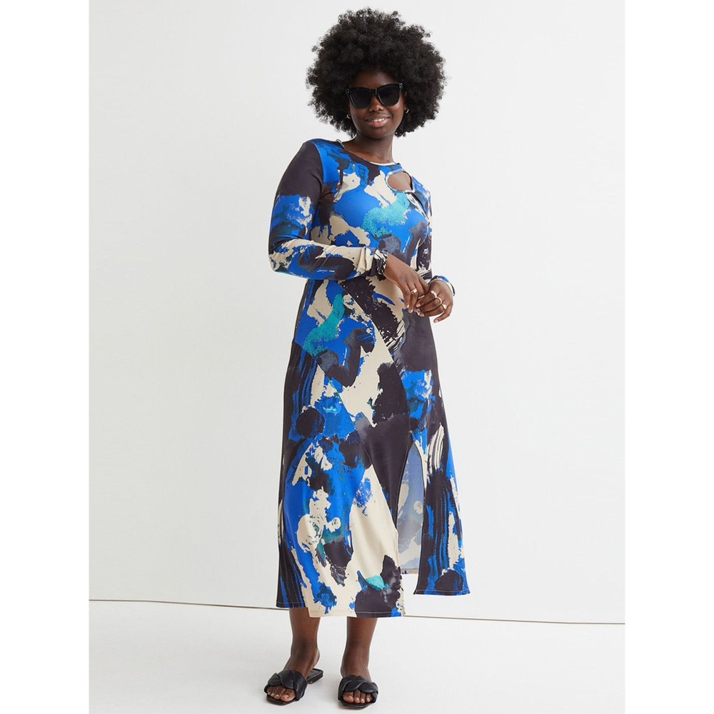 H&M Blue and Black Abstract Long Sleeve Dress size XS - Picture 3 of 10